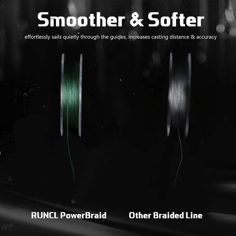 RUNCL PowerBraid Braided Fishing Line, Ultra Durable Braided Line 8 Strands - Seamless Weaving Tech, Enhanced Coating Tech, Round Profile, Zero Stretch (Moss Green, 300Yds, 100LB(45.4kgs)) - Image 5